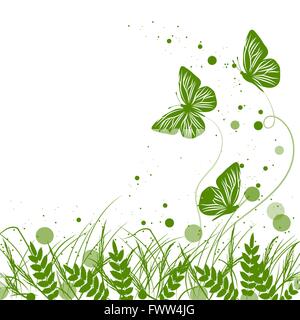 Grass und Schmetterlinge Silhouetten-Hintergrund. Stock Vektor
