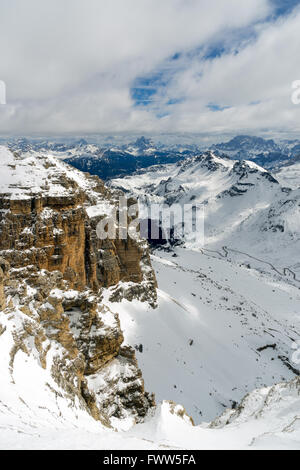 Blick vom Sass Pordoi im oberen Teil des Val di Fassa Stockfoto