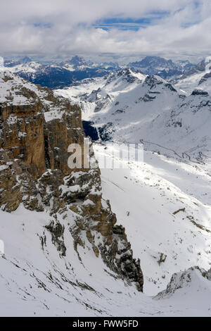 Blick vom Sass Pordoi im oberen Teil des Val di Fassa Stockfoto