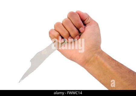 Männliche Hand, die gebrochene Stück Glas Stockfoto