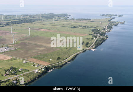 Windkraftanlagen in Wolfe Island, Ontario, am 28. Juni 2014. Stockfoto