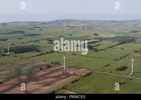 Windkraftanlagen in Wolfe Island, Ontario, am 28. Juni 2014. Stockfoto