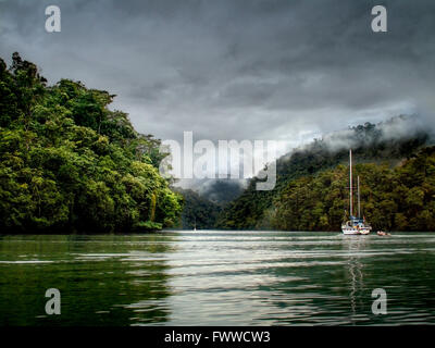 Guatemala, Izabal, in der Nähe der Stadt Livingston, Rio Dulce River. Schlucht und Dschungel-Ansicht Stockfoto