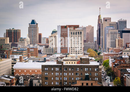 Ansicht von Gebäuden in der Innenstadt von Baltimore, Maryland. Stockfoto