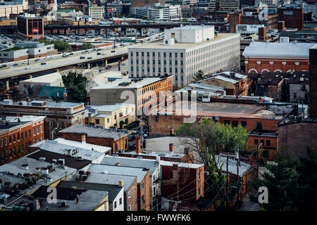 Ansicht von Gebäuden in Mount Vernon, Baltimore, Maryland. Stockfoto