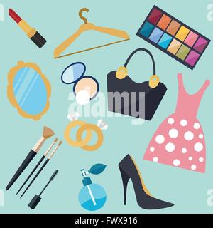 Mädchen Sachen Frau Dinge Mode Vektor-Objekt Icon-set Stock Vektor