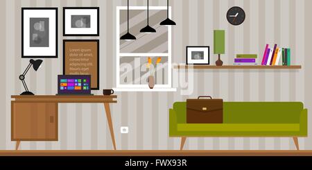 Startseite Innenausbau Raum Tisch und sofa Stock Vektor
