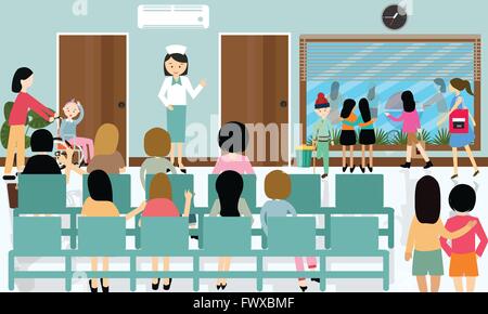 Korridor Aktivitäten beschäftigt Krankenhaus Krankenschwester Patient in Warteschlange Arzt Stock Vektor