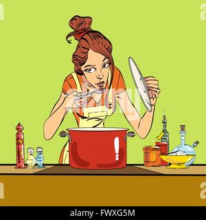 Frau, die Zubereitung von Speisen in der Küche Stock Vektor