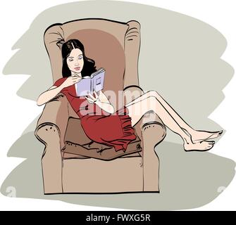 Mädchen zu Hause ein Buch zu lesen Stock Vektor