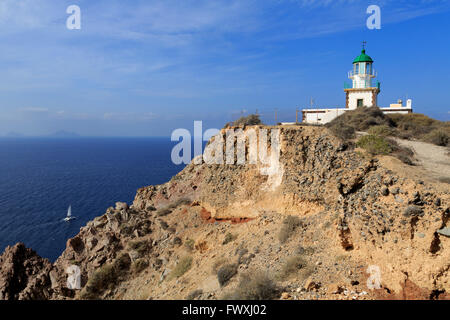 Akrotiri Leuchtturm, Insel Santorin, Griechenland, Europa Stockfoto