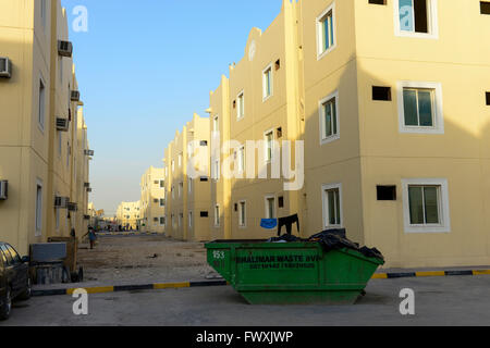 Katar, Doha, industrielle Komplex, Gehäuse Lager für ausländische Arbeitnehmer außerhalb der Stadt, der Leiharbeiter Arbeiten auf Baustellen für die FIFA Fußball WM 2022 Stockfoto