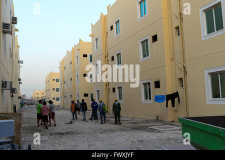 Katar, Doha, industrielle Komplex, Gehäuse Lager für ausländische Arbeitnehmer außerhalb der Stadt, der Leiharbeiter Arbeiten auf Baustellen für die FIFA Fußball WM 2022 Stockfoto