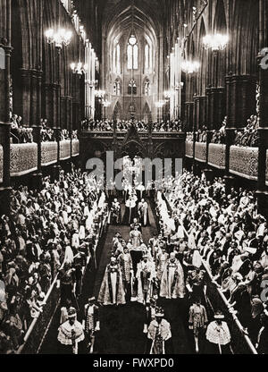 Die Krönungsprozession George VI, 12. Mai 1937, in der Westminster Abbey, London, England.  George VI, 1895 – 1952.  König des Vereinigten Königreichs. Stockfoto