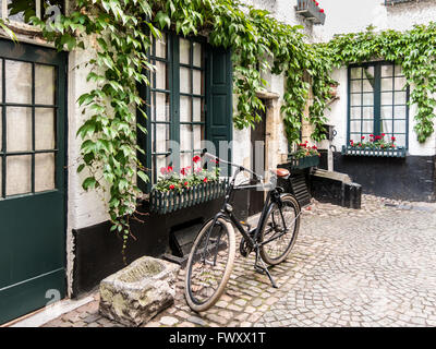 Kleine mittelalterliche Gasse namens Vlaeykensgang im Stadtzentrum von Antwerpen in Flandern, Belgien Stockfoto