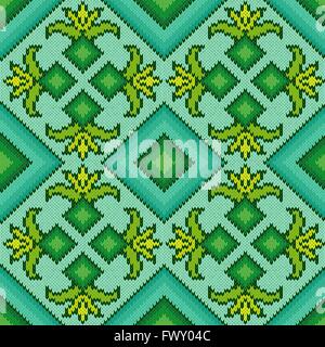 Abstrakte nahtlose Vector Ornament als stilvolle Stoff gestrickt geometrischen und floralen Textur in Türkis, grün und yel Stock Vektor