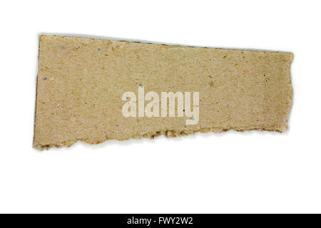braune zerrissenen Stück Papier auf weißem Hintergrund Stockfoto