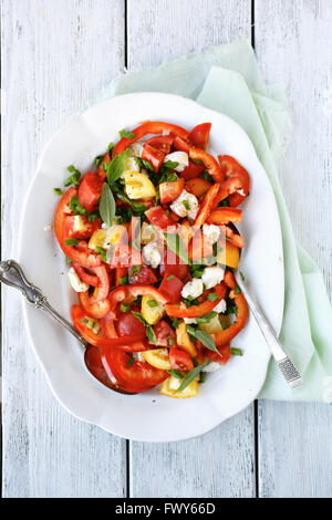 Sommer-Gemüse-Salat auf Vintage Gericht, Ansicht von oben Stockfoto