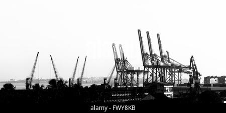 Turmdrehkrane im Hafen von Salvador - CODEBA (Bahia State Dock Company) im Hafengebiet von ​​Salvador bei Bahia de Todos os Santos (All Saints Bay), Brasilien Stockfoto