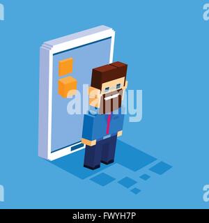 Business-Mann-Zelle Telefon-soziales Netzwerk-Kommunikations-Konzept Smart 3d isometrische Stock Vektor