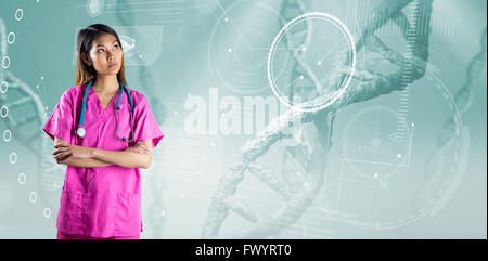 Zusammengesetztes Bild asiatische Krankenschwester Kreuzung Wappen Stockfoto