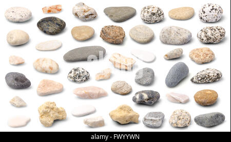 Satz von eine Fülle von Steinen isoliert auf weißem Hintergrund. Stockfoto