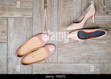 Draufsicht der Frau Schuhe Stockfoto