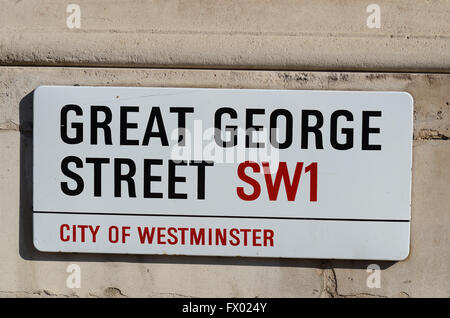 Great George Street, Schild, SW1, City of Westminster, London, Straßenschild in Großbritannien Stockfoto