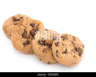 Wirklich lecker und krümelig chocolate Chip Cookies, Kekse auf weiß. Stockfoto