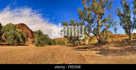 4wd Schotterstraße auf ein trockenes Flussbett durch die Unterseite des Brachina Gorge im Flinders Ranges National Park, South Australia. Stockfoto