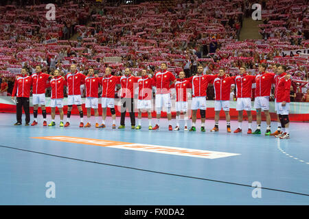 ERGO ARENA, Danzig, Polen, 9. April 2016. 2016 IHF Männer Olympia-Qualifikationsturnier, Team von Polen in Aktion während Handball Spiel Polen V Chile, Credit: Tomasz Zasinski / Alamy Live News Stockfoto