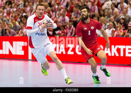 ERGO ARENA, Danzig, Polen, 9. April 2016. 2016 IHF Männer Olympia-Qualifikationsturnier, Piotr Maslowski in Aktion während Handball match Polen V Chile, Credit: Tomasz Zasinski / Alamy Live News Stockfoto