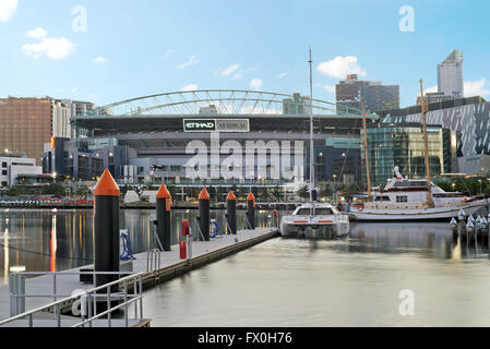 Ein Foto von Etihad Stadium in den Docklands, aufgenommen am frühen Morgen. Stockfoto