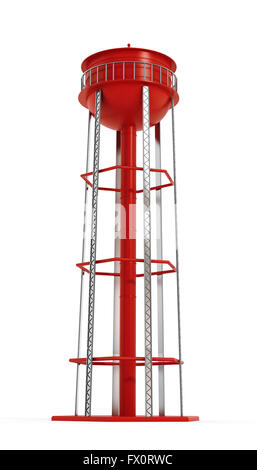 Roter Wasserturm isoliert auf weißem Hintergrund Stockfoto