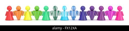 Abstrakte farbenfrohe Symbol Menschen Zahlen hintereinander. 3D-Render Abbildung isoliert auf weißem Hintergrund Stockfoto