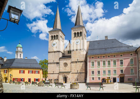 Altstadt-Platz von Berchtesgaden, Berchtesgadener Land, Oberbayern, Deutschland Stockfoto