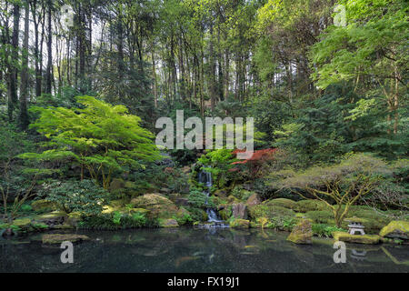 Im Himmel fällt und Teich in Portland japanischer Garten im Frühling Stockfoto