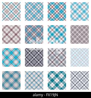 Plaid Muster Sammlung, 16 nahtlose Tartan-Muster, Türkis und Beige-Töne Stock Vektor