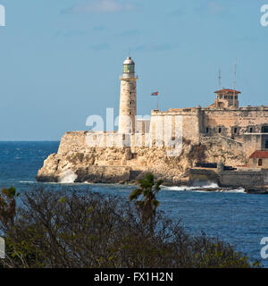 Blick auf den Platz der Leuchtturm von El Morro Castle in Havanna, Kuba. Stockfoto