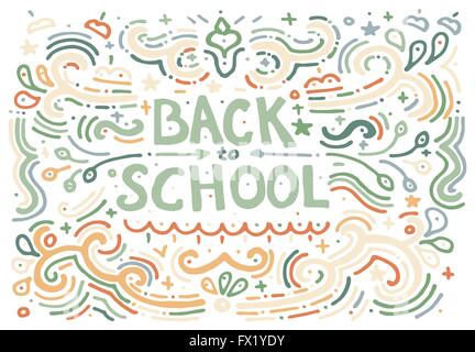 Zurück zu Schule Skizze. Vektor-Illustration. Hand gezeichnet Vintage print mit dekorativen Gliederung Text. Vintage-Hintergrund. Isoliert Stock Vektor