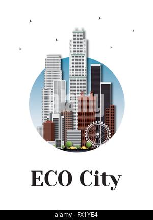 Öko-Stadt Architektur Skyline Logodesign. Vektor-Logo für Ihre Firma isoliert auf weißem Hintergrund. Stock Vektor