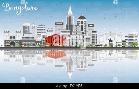 Bangalore Skyline mit grauen Gebäude, blauer Himmel und Reflexionen. Vector Illustration. Business Travel und Tourismus Konzept Stock Vektor