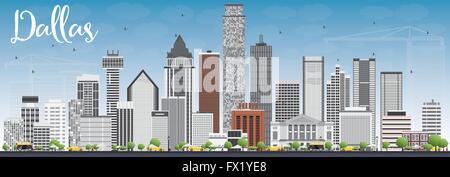 Dallas Skyline mit grauen Gebäuden und blauer Himmel. Vektor-Illustration. Geschäftsreisen und Tourismus-Konzept mit modernen Gebäuden. Stock Vektor