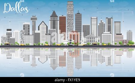 Skyline von Dallas mit grauen Gebäude, blauer Himmel und Reflexionen. Vector Illustration. Business Travel und Tourismus Konzept Stock Vektor