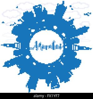 Skyline von Mumbai mit blauen Wahrzeichen zu skizzieren. Vektor-Illustration. Geschäftsreisen und Tourismus-Konzept mit Textfreiraum. Stock Vektor