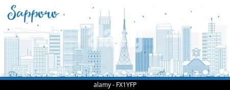 Umriss Sapporo Skyline mit blauen Gebäude. Vektor-Illustration. Wirtschaft und Tourismus-Konzept mit modernen Gebäuden. Stock Vektor