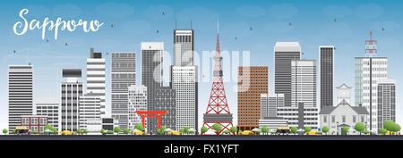 Sapporo Skyline mit grauen Gebäuden und blauer Himmel. Vektor-Illustration. Wirtschaft und Tourismus-Konzept mit modernen Gebäuden. Stock Vektor