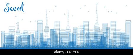 Skyline von Seoul mit blauen Gebäuden zu skizzieren. Vektor-Illustration. Business-Reisen und Tourismus-Konzept mit modernen Gebäuden. Stock Vektor