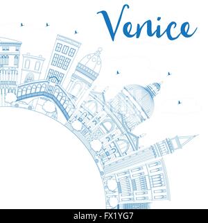 Umriss Venedig Skyline Silhouette mit blauen Gebäude. Vektor-Illustration. Geschäftsreisen und Tourismus-Konzept mit Textfreiraum. Stock Vektor