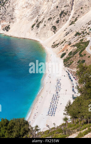 Luftaufnahme von Myrtos Strand auf Kefalonia Island, Griechenland Stockfoto